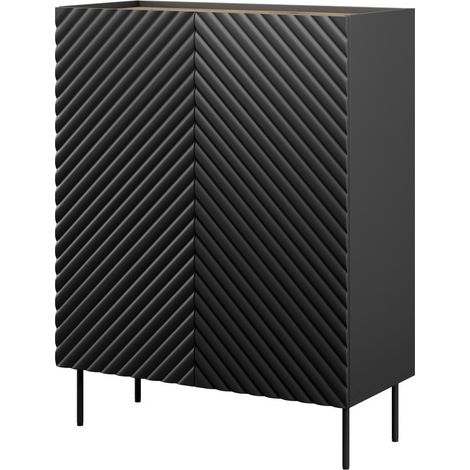 Buffet haut noir mat et bois 2 portes effet 3D Emile (1/5)