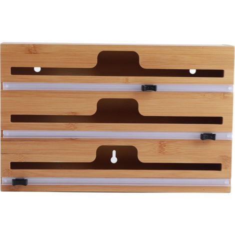 Dispenser en Bambou Naturel 3 Fentes pour Film Alimentaire et Papier Aluminium - Accessoire Cuisine Salle de Bain (1/5)