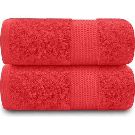 Lot de 2 Serviettes de bain, 100% Coton égyptien, 700 g/m², Extra absorbantes, Séchage rapide, Couleur vin (1/5)