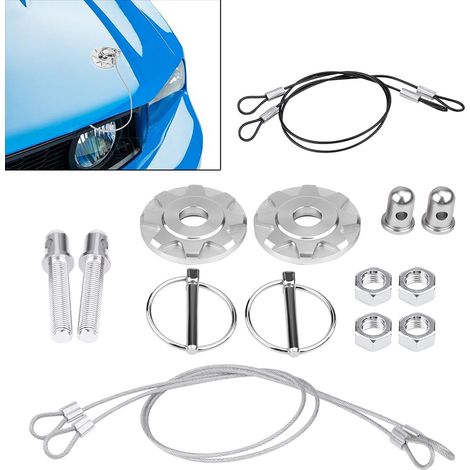 Universal-Kit für Motorhaubenverriegelungsbolzen für Rennwagen, CNC-gefrästes Aluminium, silber (1/5)