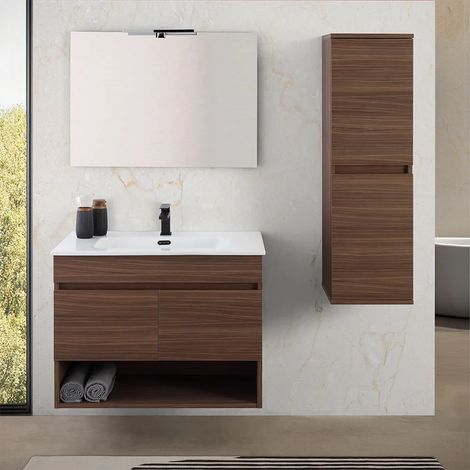 Mobile bagno sospeso 80 cm noce canaletto con ante e vano a giorno Kleo (1/5)