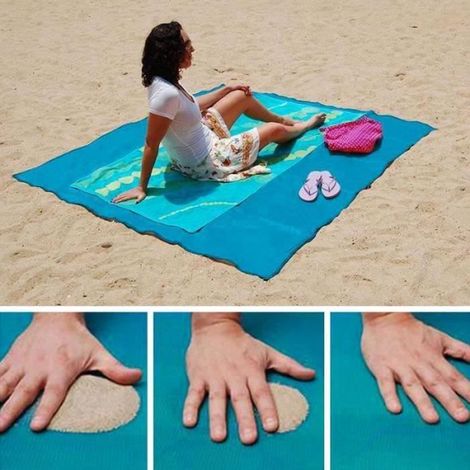 Drap de plage - SHOP-STORY - ZB14896 - Anti-sable - 200 x 150 cm - Bleu (1/4)