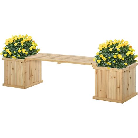 37L Wooden Garden Planter with Bench-Stylish Raised Bed for Patio and Park,176 x 38 x 40 cm