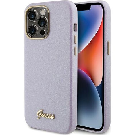 Hülle für iPhone 15 Pro, Guess Glitter Glossy Script Lilac (1/5)