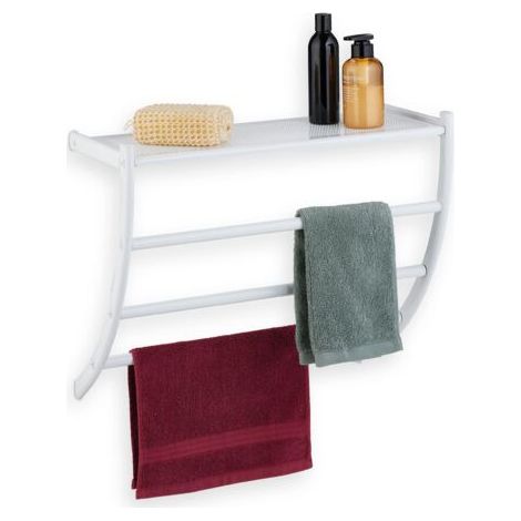 BUNTHAUS Porte-Serviettes Mural, HxLxP: 44 x 56,5 x 23 cm, Tablette & 3 Barres, Support Serviettes Salle de Bain, Blanc (1/5)