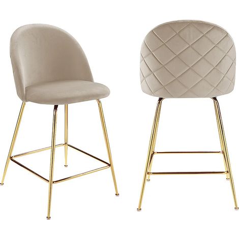 Sgabello da bar Velluto e Metallo Dorato Beige - Lotto di 2 - MELBOURNE (1/5)