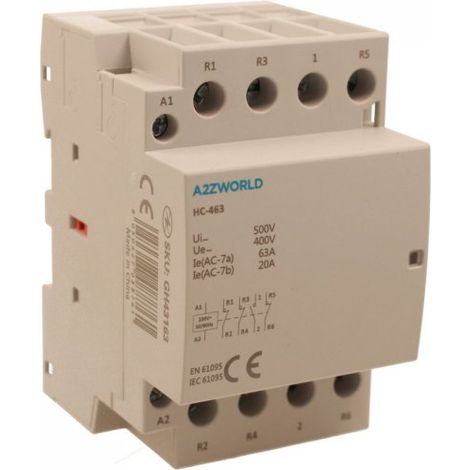 Teleruttore Contattore Modulare AC 4P 3M 1NO+3NC 63A AC 400V IP20 IEC61095 / IEC60947-4-1 HC-463