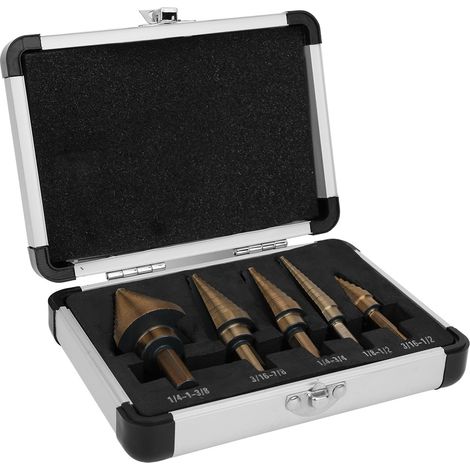 5-teiliges Set HSS-Kegelbohrer mit Aufbewahrungskoffer für Metall, Holz und mehr