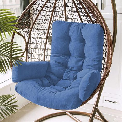 Cojín para silla tipo huevo, cojín para mecedora, grueso, suave, extraíble y lavable, cojín colgante para silla con almohada y reposabrazos, 50 x 125 cm (color: azul) (1/4)