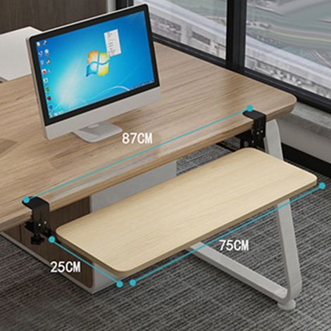 Support de clavier coulissant sans perçage, tiroir, rallonge de bureau réglable en hauteur, couleur noyer (1/5)