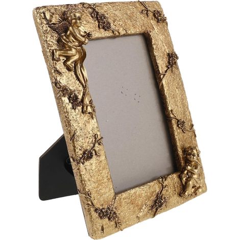 Cadre Photo Doré Vintage en Résine avec Ange, Cadre Mural Rectangulaire Décoratif pour Salon ou Mariage, Charme Artistique et Élégance Vieillie (1/5)