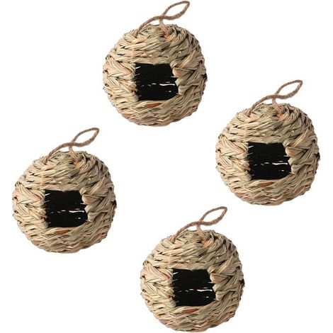 Außenhängende Nistkästen, Set aus 4 handgeflochtenen Vogelhäuschen, Geschenk für Naturliebhaber. (1/4)