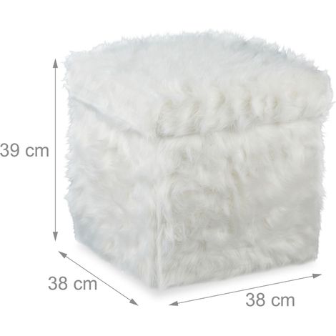 Sgabello pieghevole con comodo spazio portaoggetti 40 x 40 x 40 cm in pelliccia bianca 130007554