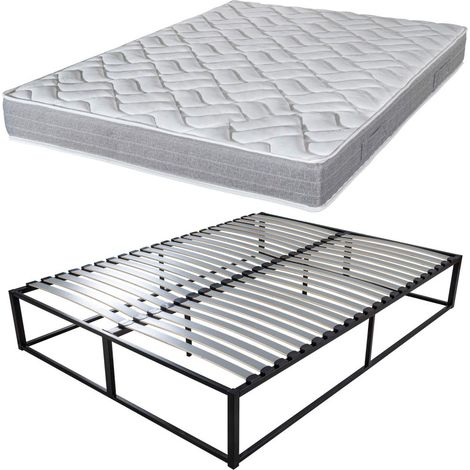 Sommier surélevé KIT27 + Matelas Maryland - 160x200 - 40 lattes bois - Gain de place (1/5)