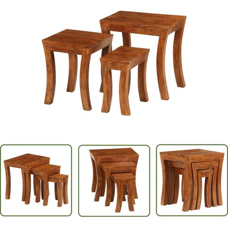 The Living Store Table gigogne 3 pcs Bois massif d'acacia 50x35x50 cm Marron - Tables Gigognes - Meubles Rustiques - Tables Basse - Tables D'appoint - Acacia Massif (1/5)