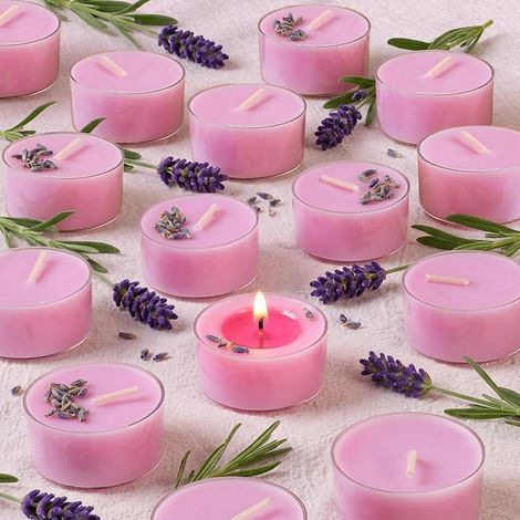 Duft-Teelichter Lavendel 14 Stück, 6h Brenndauer, Palmwachs, für Deko & Wellness