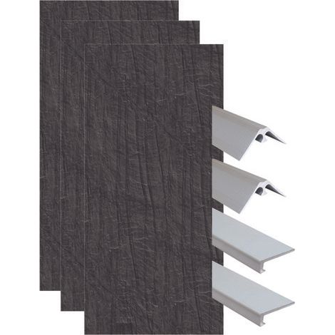 ONDEE ZEN - Pack de montage 3 panneaux muraux en niche - Ardoise 120 cm - profilés chromés (1/4)