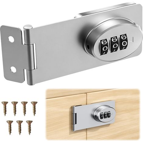 Serrure de Placard à Code 3 Chiffres, Verrou de Porte Coulissante Sans Clé, Installation à Vis ou Adhésif, Serrure de Sécurité pour Armoire, Tiroir, Abri de Jardin, Garage, Extérieur (Noir) (1/5)