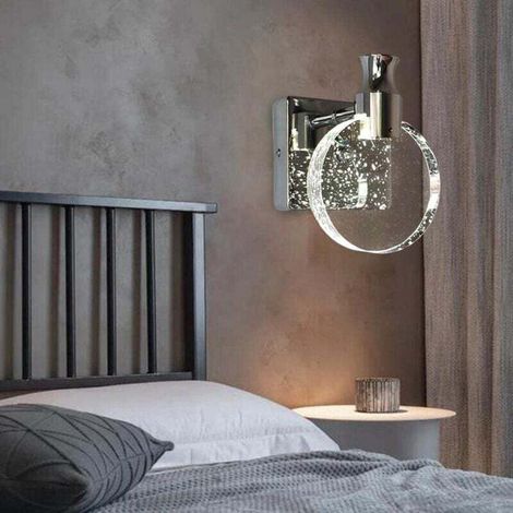 Lampada da parete in cristallo semplice e creativa in stile nordico per camera da letto, comodino, soggiorno, bagno, comò, corridoio (argento, piccola)