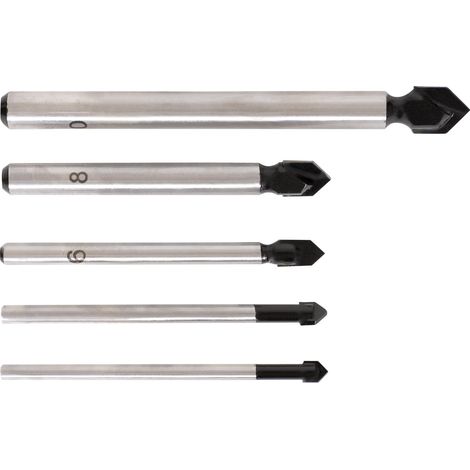 STIER Fliesenbohrer Set 5-teilig, Zylinderschaft, Rundschaft, umfangreich Set Größe 4-10 mm, für (Schlag-)Bohrmaschinen, präzises Arbeiten, hochwertig (1/4)