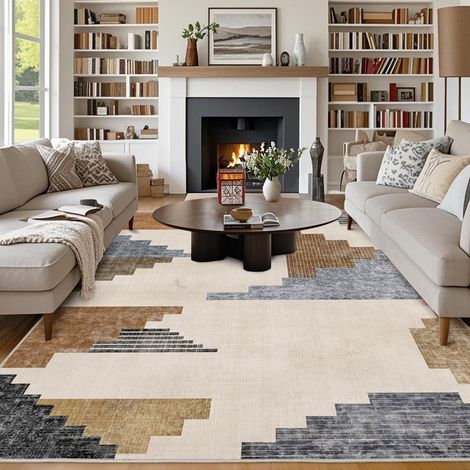 Tapis de salon, grand tapis 160 x 230 cm, lavable, à poils courts, antidérapant, doux, motif géométrique moderne, patchwork, pour chambre à coucher, chambre d'enfant, bureau, salle à manger (1/5)