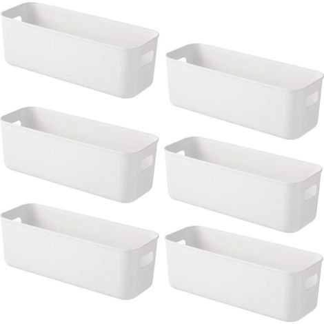Boîte de rangement en plastique avec poignées pour armoire de cuisine - Boîte de rangement en plastique pour étagère de salle de bain (28 × 9 × 10 cm, 6 blanc) (1/5)