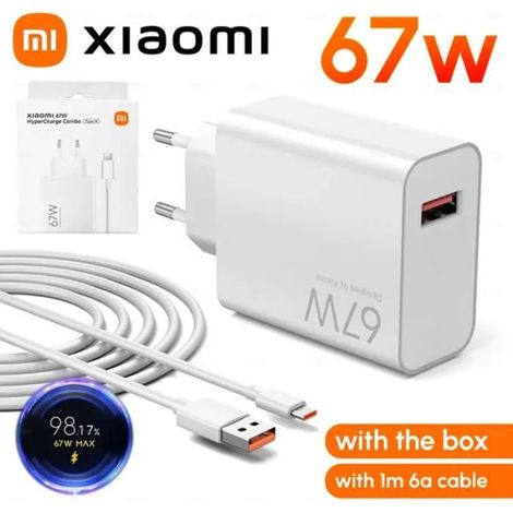 Chargeur Rapide Type C - 67 W - Compatible Xiaomi Mi 15 14 13 Pro Note 12 11 10 9 Poco X5 Pro X4 - Prise UE ou US - 1 Pièce (1/5)