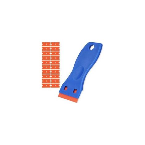 Lntyq Schaber, Glasschaber mit 20 Ersatzklingen, Keramik-Glasschaber zum Entfernen von Klebstoff, Farbe und Aufklebern von Türen, Glas und Fenstern (Blau-Orange) (1/5)