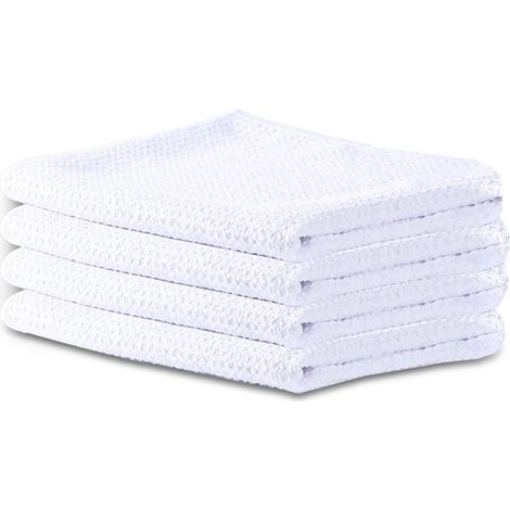 Lot de 4 torchons de Cuisine Vierges en Polyester pour sécher la Vaisselle, 40 x 60 cm, Blanc (1/5)