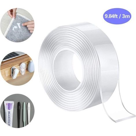 Ruban Adhesif Double Face 3M Nano Tape, Transparent Sans Trace Bande de Tapis Extra Fort, Haute Temperature Etanche Rubans adhésifs ni Clous ni Vis (1/4)