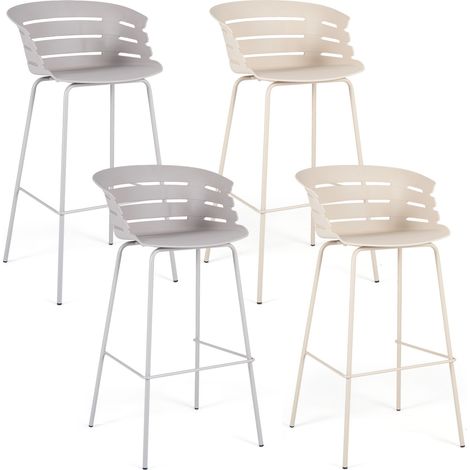 Lot de 4 Chaises de Bar avec Assise Large en PP, Dossier Ergonomique, Accoudoirs et Repose-pieds, Cadre en Métal Thermolaqué, Patins Anti-rayures (1/5)