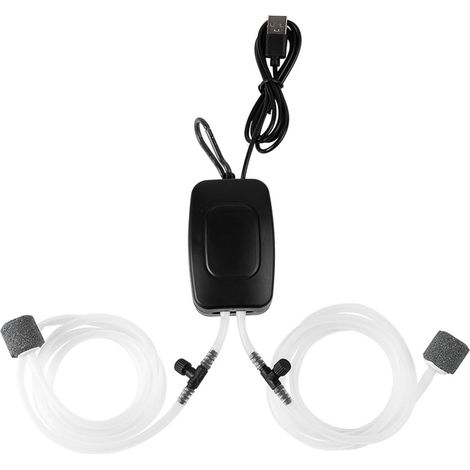 USB Aquarium Air Pump with Double Air Stone, Portable Mini Oxygen Pump Energy Saving with Hose and Bubble Stone, Stable Oxygen Supply for Aquariums (1/5)