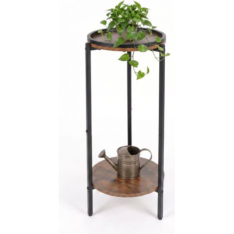 Relaxdays Tavolino rotondo effetto legno/metallo, 2 ripiani, A x Ø: 73 x 29,5 cm, marrone/nero (1/5)