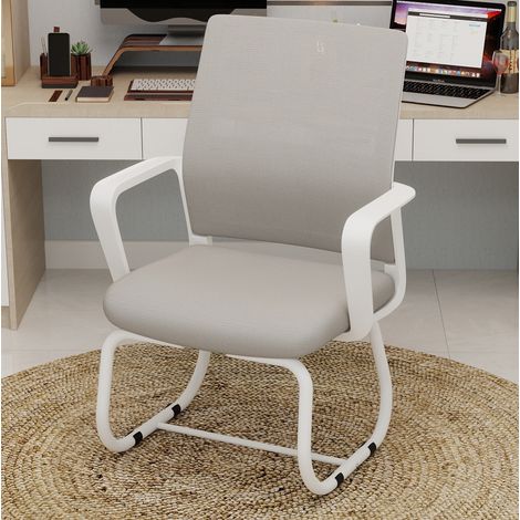 Silla de oficina de metal, respaldo de malla, gris y blanco, 90 x 55 x 45 cm DESVIAE (1/5)