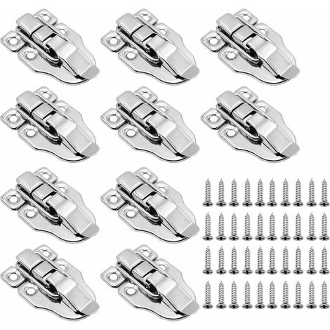 10pcs Spring Locks with 40pcs Screws, Heavy Duty Screws, Spring Locks, Metal Bolts, Hospital Security Boxes, Packing Boxes, Silver.