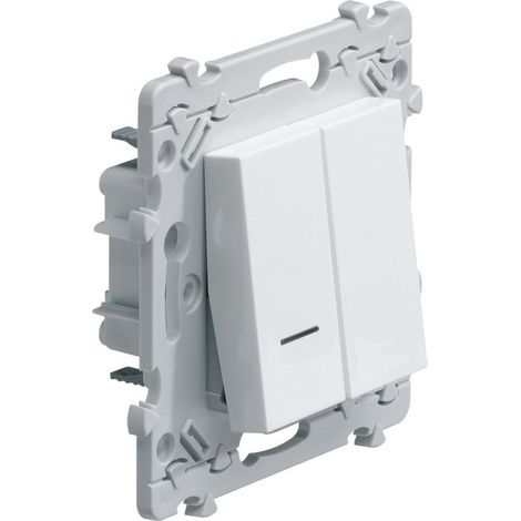 Double interrupteur va-et-vient ou bouton poussoir – Voyant lumineux optionnel – Installation encastrée – Compatible avec plaques Hager Essensya