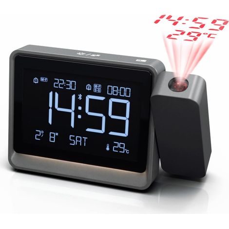 Projecteur Réveil - Projection Horloge Mur Plafond - Synchronisation Bluetooth - Affichage Température Calendrier - Double Alarme - 1 Pièce (1/5)