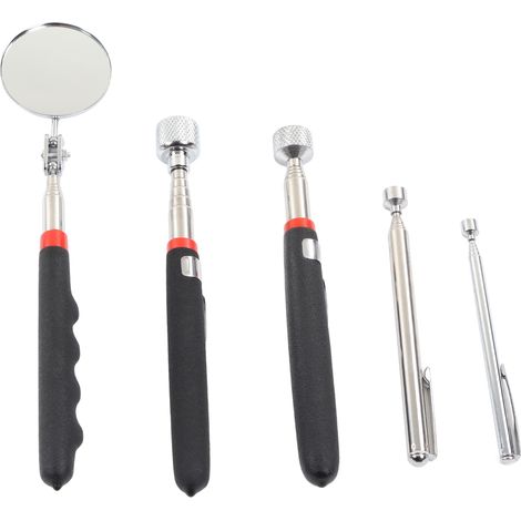 Set d'outils magnétiques de récupération 5 pièces avec barre de levage 15/10/3/1,5 lb et poignée télescopique rotative à 360° pour inspection circulaire, idéal pour zones difficiles d'accès. (1/5)