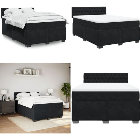 Boxspringbett mit Matratze Schwarz 160x200 cm Samt - Samtbett - Boxspringbett - Doppelbett - Schlafzimmermöbel - Bettgestell - Home & Living (1/5)