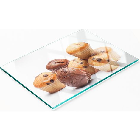 Küchenbrett aus gehärtetem Glas mit dekorativen Muffin-Motiven, 80 x 52 cm (1/5)