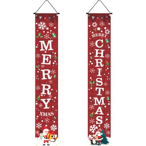 Bannière De Porte De Noël - 30 X 180 Cm - Tissu Polyester - Décoration Extérieure Pour Porte D'Entrée Jardin Garage - 2 Pièces (1/5)