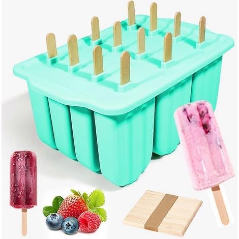 Moule à glace en silicone à 12 trous, sans BPA, facile à démouler, lavable au lave-vaisselle, comprend 50 bâtonnets de glace, écologique. (1/5)