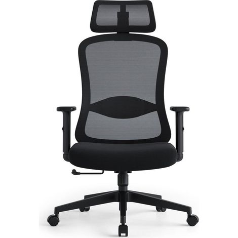 Ergonomischer Bürostuhl mit 2D Kopfstütze und Lendenkissen, bis 150kg, Schwarz