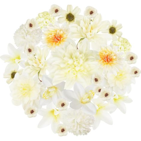 Lot de 35 fleurs en plastique pour artisanat fleurs décoratives en blanc bouquet mariée tableau mural fête mariage fête bricolage (1/5)
