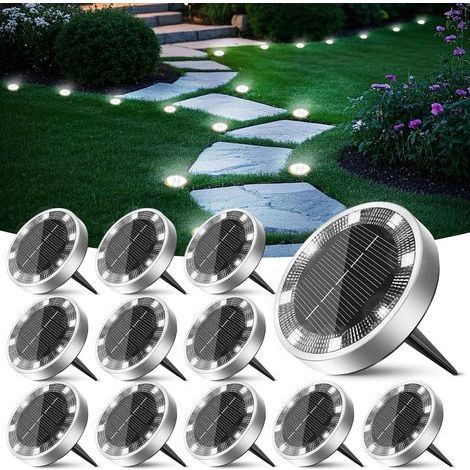 12-Pack Solar Ground Lights, 8 LED Outdoor Solar Garden Lights, Waterproof Outdoor Solar Spotlights, Solar Lighting for Patio, Driveway, Path, Lawn, Yard, Pool [Cool White] [Energy Class (1/5)