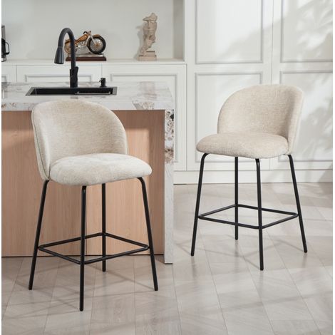 sedia bar alta 68 cm con schienale imbottita beige OKMYHOME (1/5)