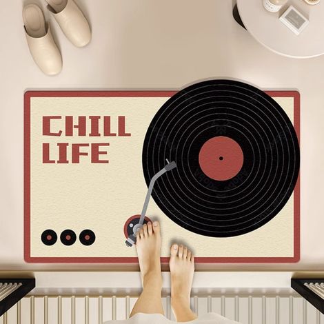 LAN Disque vinyle - 15 pouces 5080cm (terre de diatomées) Tapis de sol rétro en terre de diatomées, inspiré des cassettes audio et des disques vinyles. Tapis de salle de bain antidérapant, tapis de po (1/5)