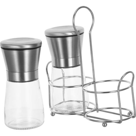 Moulin à poivre manuel, inox et verre, argenté, rechargeable (1/5)