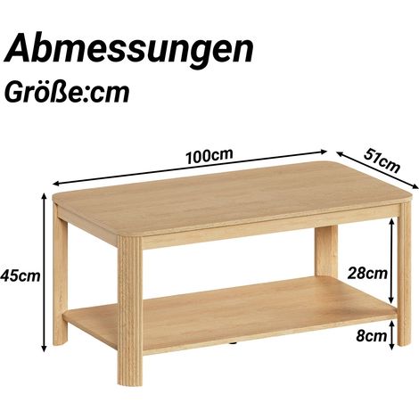 Table basse en bois à double niveau avec rangement ouvert, pour salon et décoration, 100x50x45 cm, coloris bois naturel (1/5)