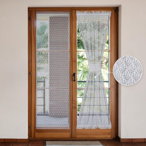 Lot de 2 rideaux transparents gris pour porte-fenêtre, 63,5 x 182,9 cm, motif branches botaniques et feuilles, embrasse incluse (1/5)